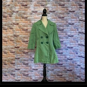 Tulle Double Breasted Green Peacoat